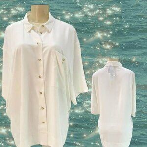 Topshop 8 Eggshell Button Down Collar Chest Pocket Relaxed Fit Short Sleeve Top